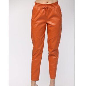 FAUX LEATHER DRAWSTRING WAIST PANTS